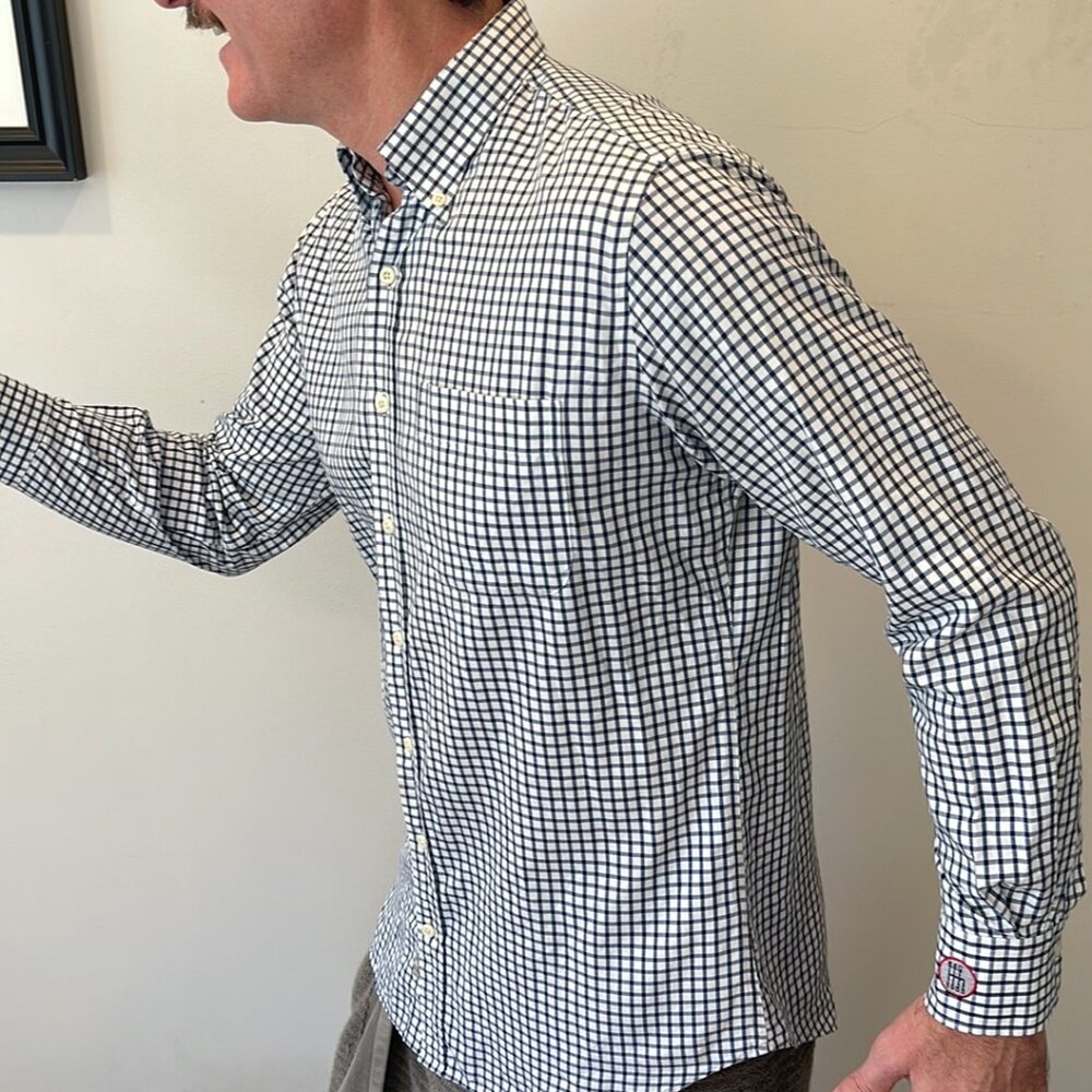 Peter Millar Mens Blue Plaid Long Sleeve Shirt  Medium